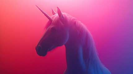 Naklejka premium 3D Render of a Unicorn's Profile Against a Vivid Pink and Purple Gradient Background