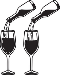 Winter-Themed Wine Bottle and Glass Silhouettes - Vector Art.