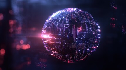 A futuristic globe made of interconnected data points and glowing circuits, floating over a dark background. Plenty of blank space to the left for adding promotional text or a call-to-action.