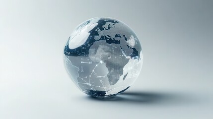 A transparent globe with digital data streams and global connections, with blank space at the bottom for an informative text overlay or title.