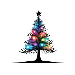 Obraz premium silhouette of a christmas tree decorated with colorful lights