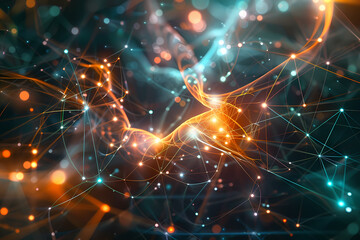 Fototapeta premium A vibrant abstract representation of interconnected nodes and glowing lines, showcasing the beauty of digital networks and communication.