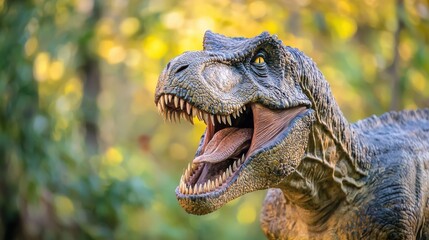 Obraz premium Dinosaur roaring in the wild nature scene wildlife photography forest environment close-up view jurassic concept