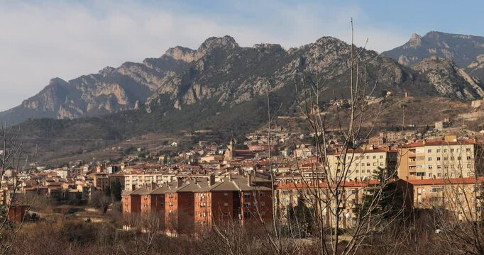 Views of the city of Berga in Catalonia with the mountains on the horizon
