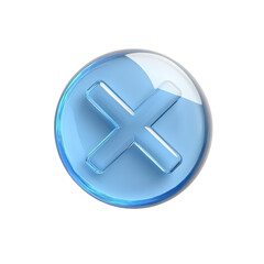 Obraz premium Floating Glossy Blue Close Button Icon with Shadowed X Symbol