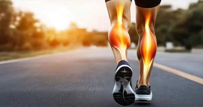 Close up of leg muscles in motion during a run on an open road, with a blurred background, Stiff person, syndrome causes, stiff treatment