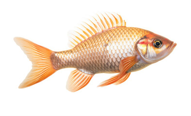 Obraz premium A Vibrant Freshwater Fish with Orange Fin and Scales Swimming Gracefully Against a White Background, Showcasing Its Natural Beauty and Elegance