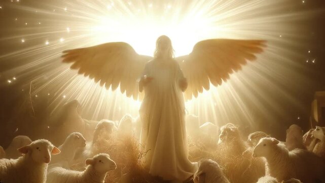 Heavenly messengers bring joyful news to the shepherds in the fields of bethlehem