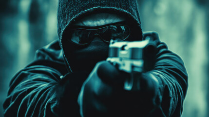 The thief is holding a gun and wants to shoot people.