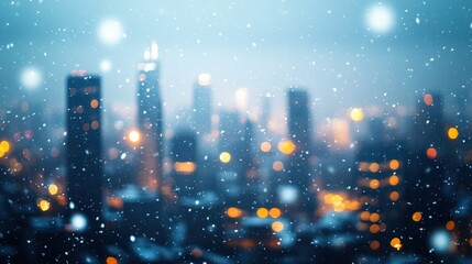 Obraz premium Enchanting Winter Cityscape with Snowfall and Bokeh Lights