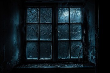 Fototapeta premium Dark Window. Abstract Horror Scene with Ghostly Light and Shadows in Abandoned House for Halloween
