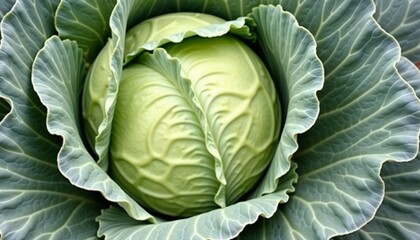 Obraz premium Fresh green cabbage, natural, close up on leafy vegetable