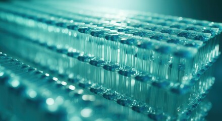 Fototapeta premium Close-up of laboratory test tubes in blue light