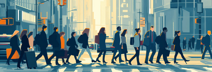 Obraz premium Office going people commuting on a busy street