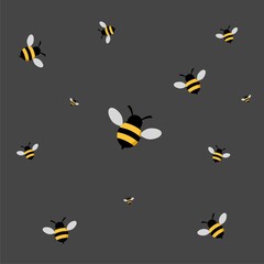 Bee icon isolated seamless pattern on black background