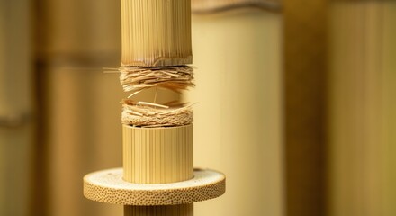 Close-up of frayed bamboo structure in golden light