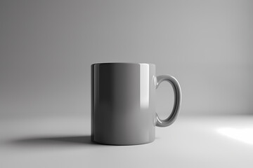 Obraz premium A sleek, gray ceramic mug stands on a minimalistic surface, casting a soft shadow, ideal for coffee or tea lovers.