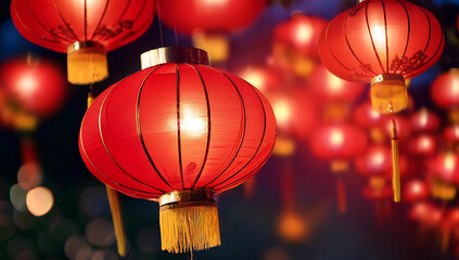 Obraz premium Chinese red lanterns on a happy Chinese New Year 2025 night