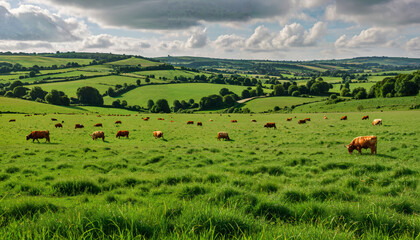 Fototapeta premium Paysage bucolique avec des vaches au pâturage