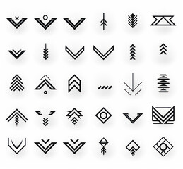 Geometric Black and White Arrow Symbols and Patterns for Design Inspiration and Creative Projects in Minimalist Style