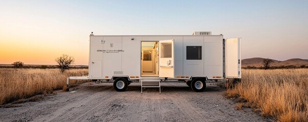 A mobile health screening unit in a rural setting, ready to provide services