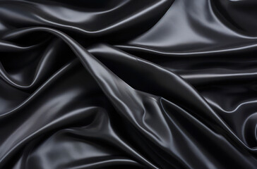 Fototapeta premium Luxurious Black background Satin Fabric with Soft, Smooth Texture Perfect for Fashion, Interior Design, and Elegant Decorations Ideal for High-Quality Stock Image Use