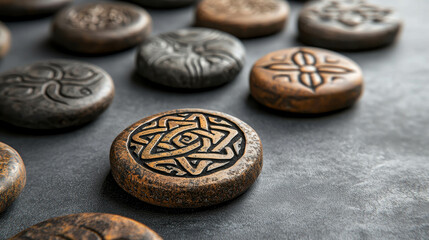 Close Up of Polished Stones with Detailed Designs on a Dark Background, Showcasing Natural Textures and Intricate Patterns for Elegant Decor or Crafting