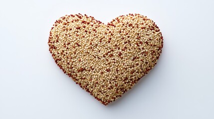 Heart made of quinoa. The heart is made of small grains of quinoa. The grains are scattered around the heart, creating a unique and interesting design. The heart is a symbol of love and affection