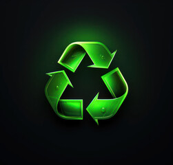 Obraz premium Bright Green Recycling Symbol on Dark Background Highlighting Sustainability and Environmental Awareness in Modern Design for Eco-Friendly Initiatives and Practices