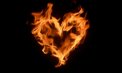Fototapeta premium Heart shaped fire flames passionate burning love symbol concept