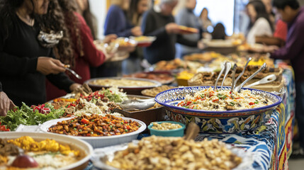 A community center hosting a cultural exchange event where people of different backgrounds share their traditions, fostering inclusion and mutual respect.