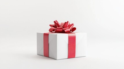 Obraz premium White gift box with red ribbon bow.
