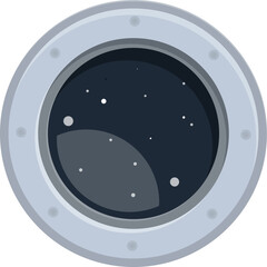 Round spaceship window revealing a breathtaking view of a planet and stars, evoking the wonder of space travel