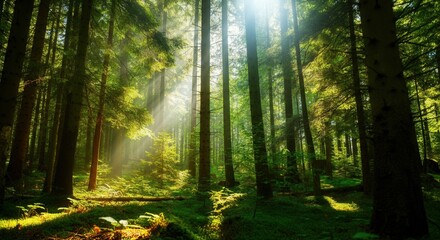 Obraz premium Majestic sunlight filtering lush