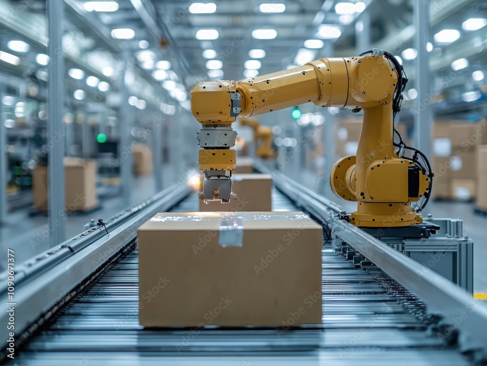 Poster robotic assembly line demonstrating efficiency and precision in industrial automation factory settin