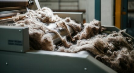 Raw wool processing in textile factory machinery