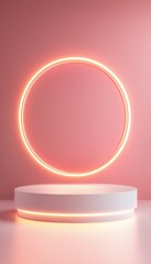 3D glowing neon podium in a sleek minimalist environment perfect for a modern product showcase