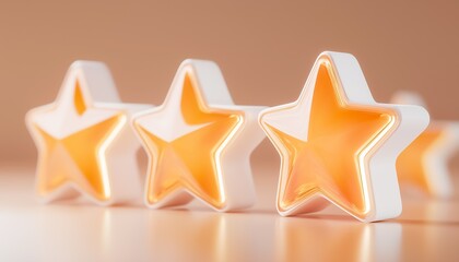 glowing stars in a 3D with soft reflections symbolizing premium quality feedback and high satisfaction