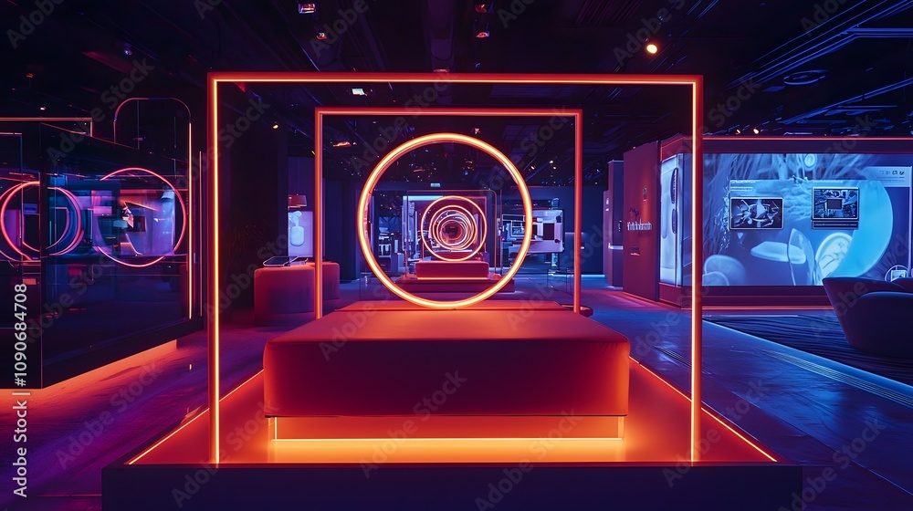 Poster illuminated art installation modern exhibition space digital media display futuristic environment wi