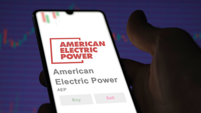 April 09th 2024 , Columbus, Ohio. Close up on logo of American Electric Power on the screen of an exchange. American Electric Power price stocks, $AEP on a device.