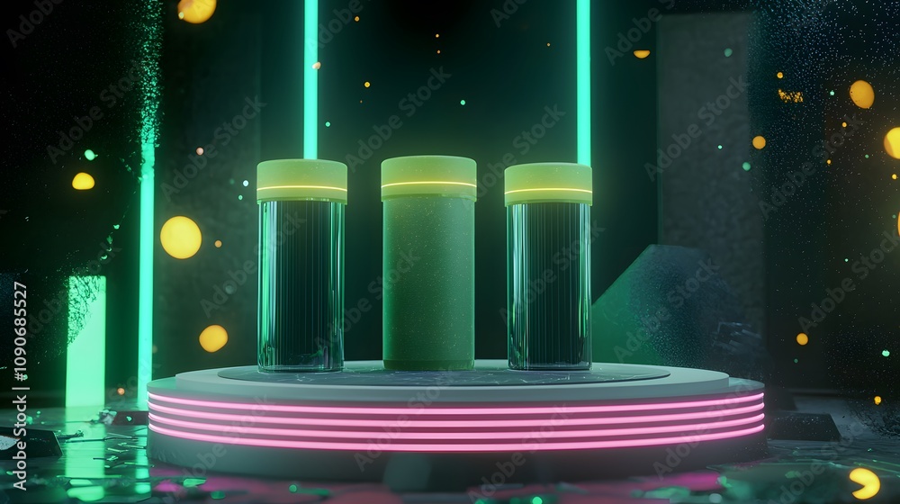 Aufkleber innovative drink presentation modern studio 3d render high-tech environment close-up view futuristic