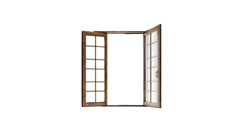 Obraz premium Open Wooden Window: A Glimpse of Daylight and Architectural Detail