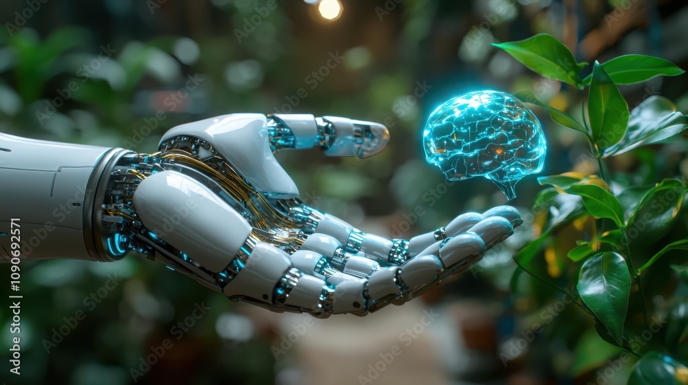 Aufkleber exploring the intersection of robotics and nature a thought-provoking image of ai interaction with p