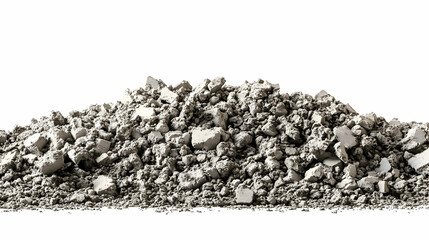 Pile of Grey Crushed Gravel Isolated on White Background, Perfect for Construction, Landscaping, or DIY Projects
