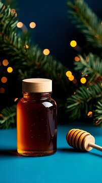 Russian oladyi with honey, snowcovered villages and birch trees in Siberia