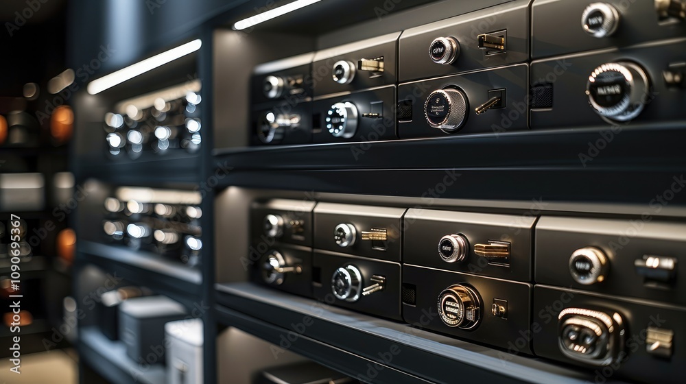 Aufkleber a high-end display of premium key garages and key safes.