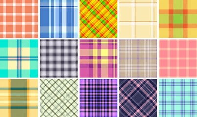 Colorful plaid designs featuring horizontal stripes, ideal for textile prints, invitations, and repeating wallpapers with a Scottish influence.