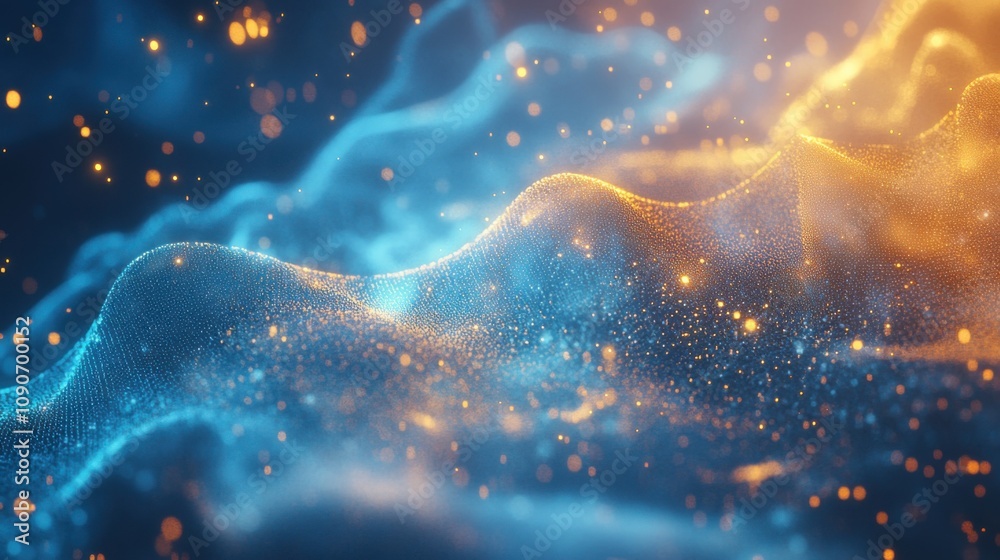Wall mural abstract blue and gold particle wave background texture design