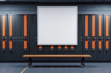 Obraz premium Empty locker room with bench and blank frame. Generative ai