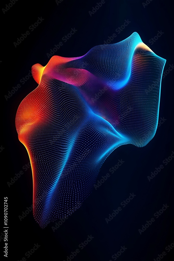 Wall mural abstract colorful waveform with vibrant gradients and dots on dark background for modern digital art